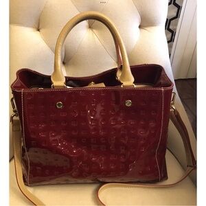 Arcadia Italy ruby red patent leather Gina large top handle satchel bag purse